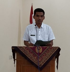 Ketua Panitia Sugeng menyampaikan laporan panitia pada saat pembukaan pelatihan TPK, Rabu (26/6/2019). Foto : Artadi